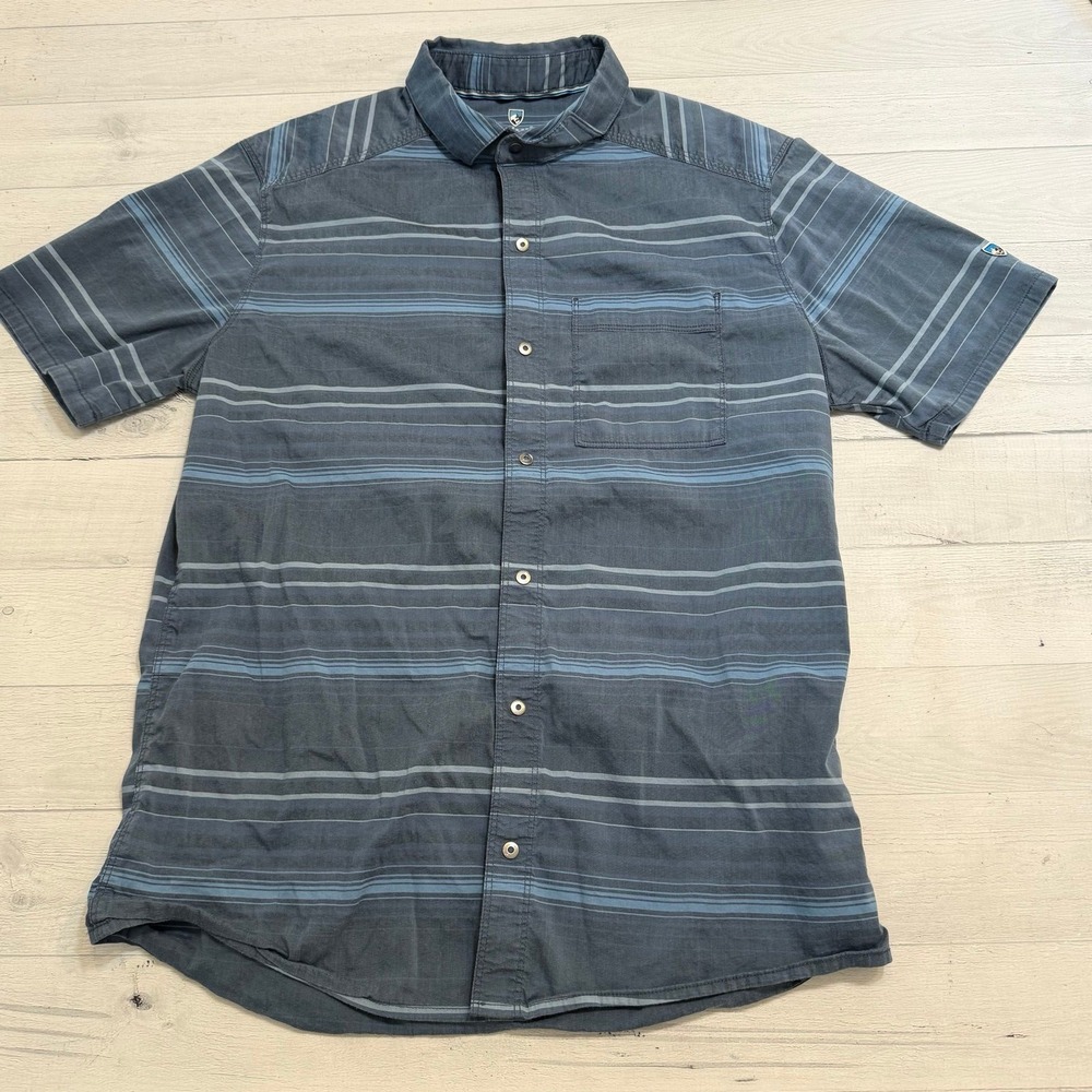 KÜHL Men's Intriguer short sleeve shirt button down gray/blue striped small